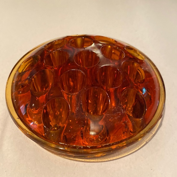 Amber glass flower frog
